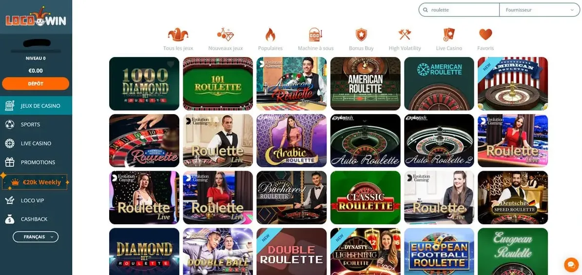 Locowin Casino jeux